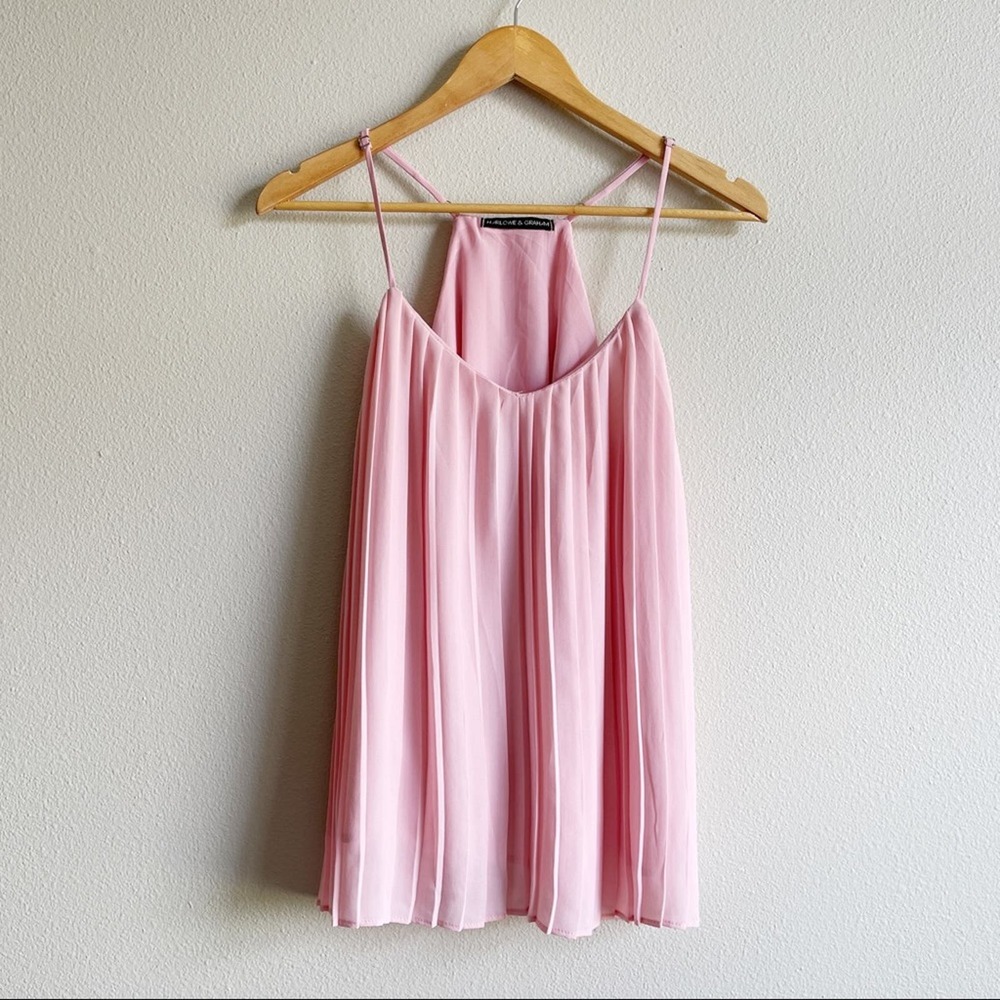 Harlowe & Graham Blush Pink Pleated Spaghetti Strap Tank